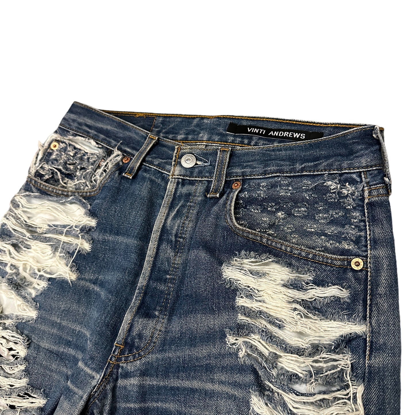 VINTI ANDREWS / LEVIS501 REMAKE DAMAGE DENIM PANTS