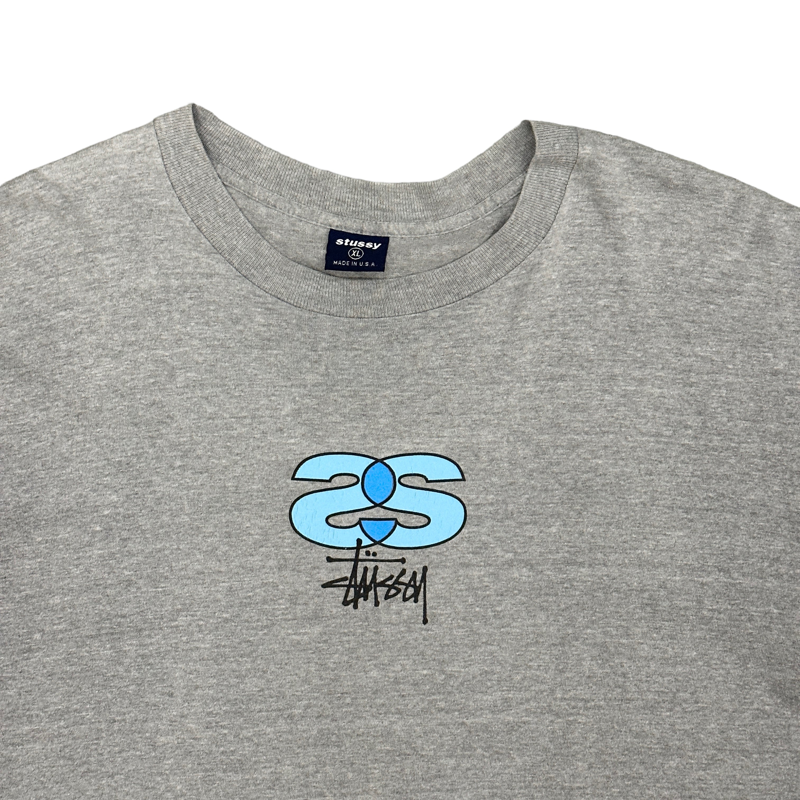 STUSSY Tシャツ XL ホワイト センタープリントSSリンク ストックロゴ